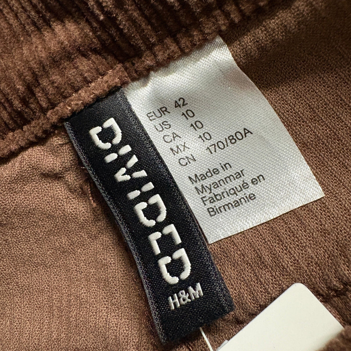 H&M Divided Corduroy Pants Womens Size 10 Brown High Waist Wide Leg Stretch NWT