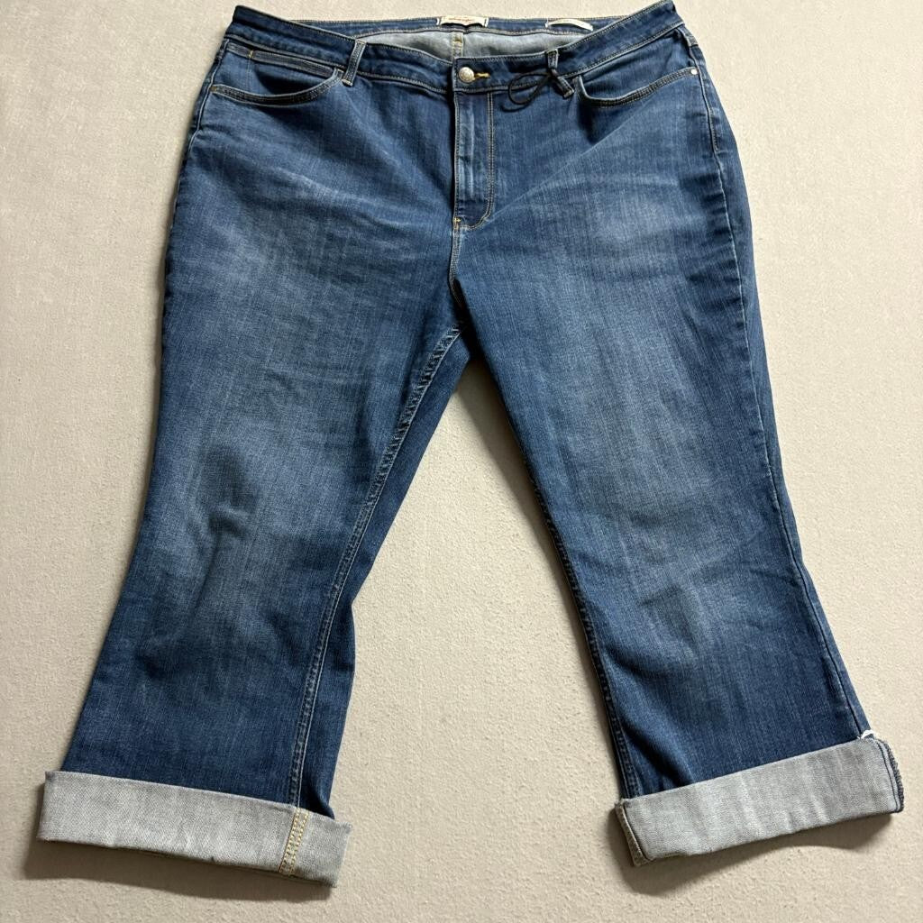 Wrangler High Rise Kick Flare Jeans Womens 20W Blue Denim Stretch Cuffed Crop