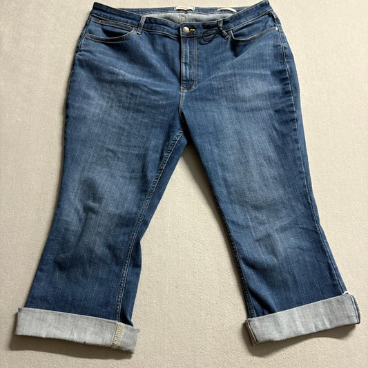 Wrangler High Rise Kick Flare Jeans Womens 20W Blue Denim Stretch Cuffed Crop