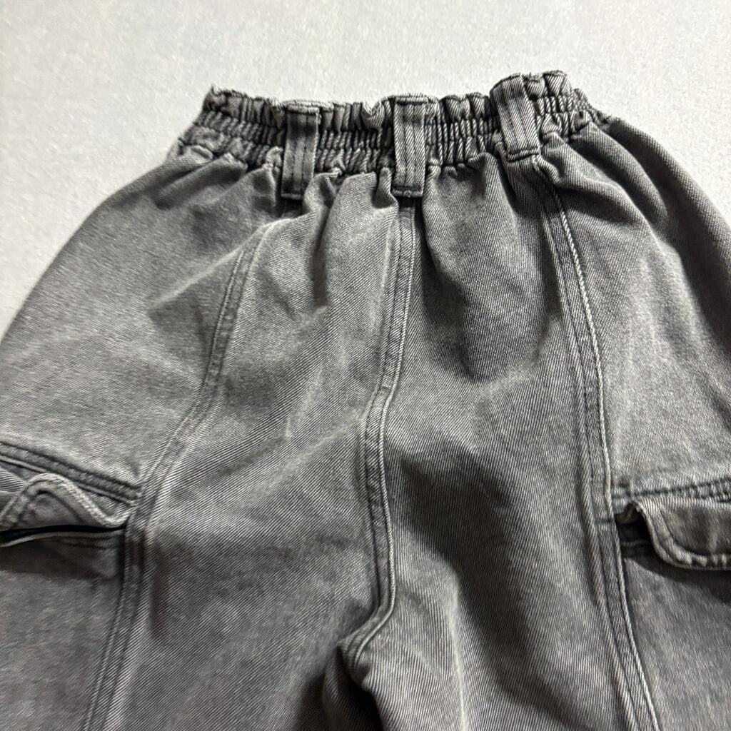Simple Society Cargo Jeans Womens Size 26 Gray Acid Wash Elastic Waist Denim