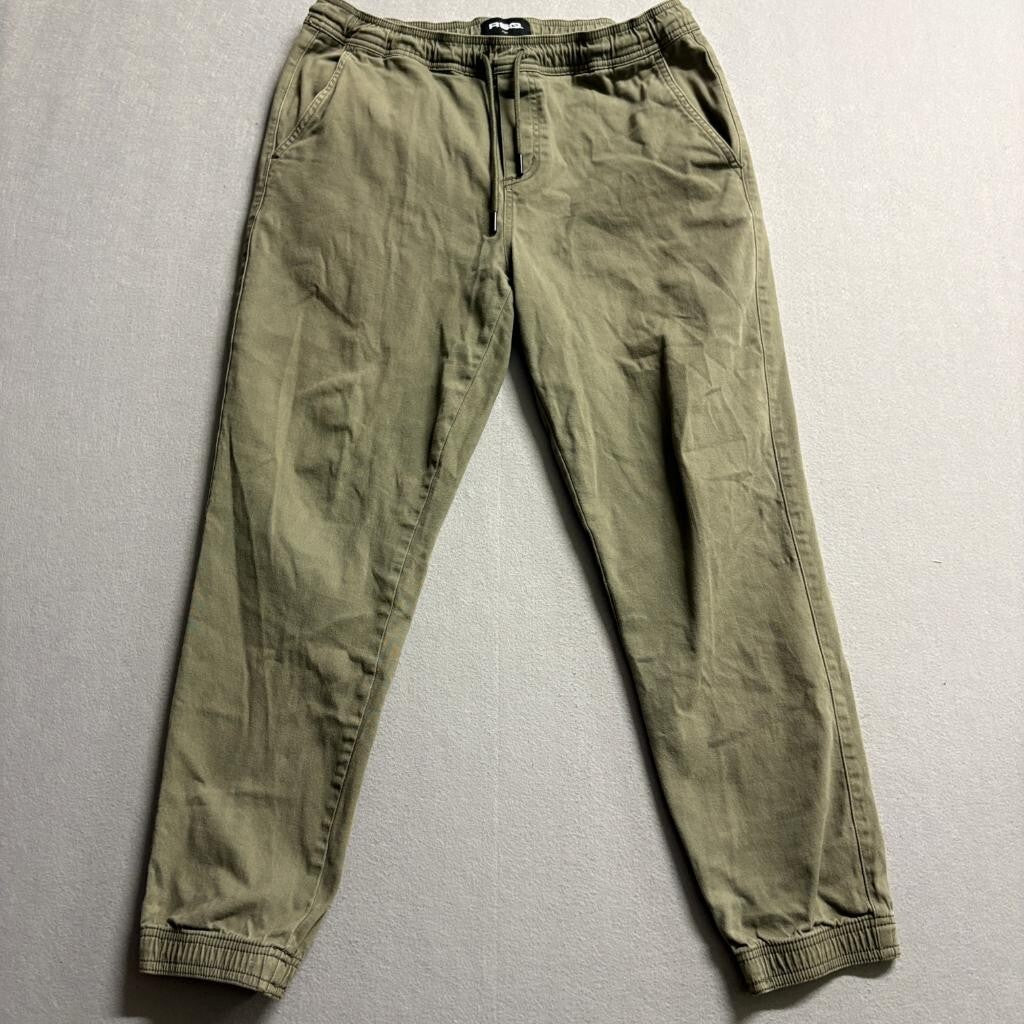 RSQ Jogger Pants Mens Large L Olive Green Cotton Stretch Elastic Waist Cuffed