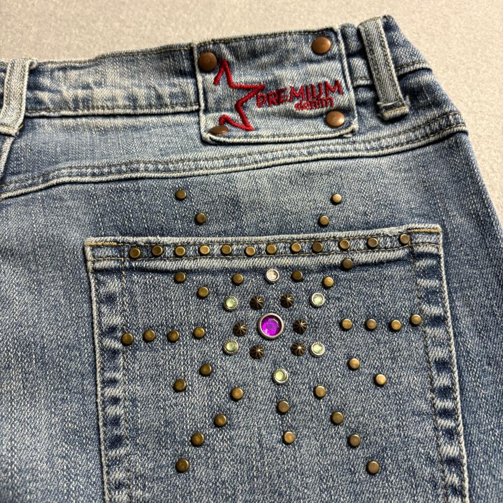 Vanilla Star Studded Rhinestone Flare Jeans Womens Size 15 Blue Denim Y2K