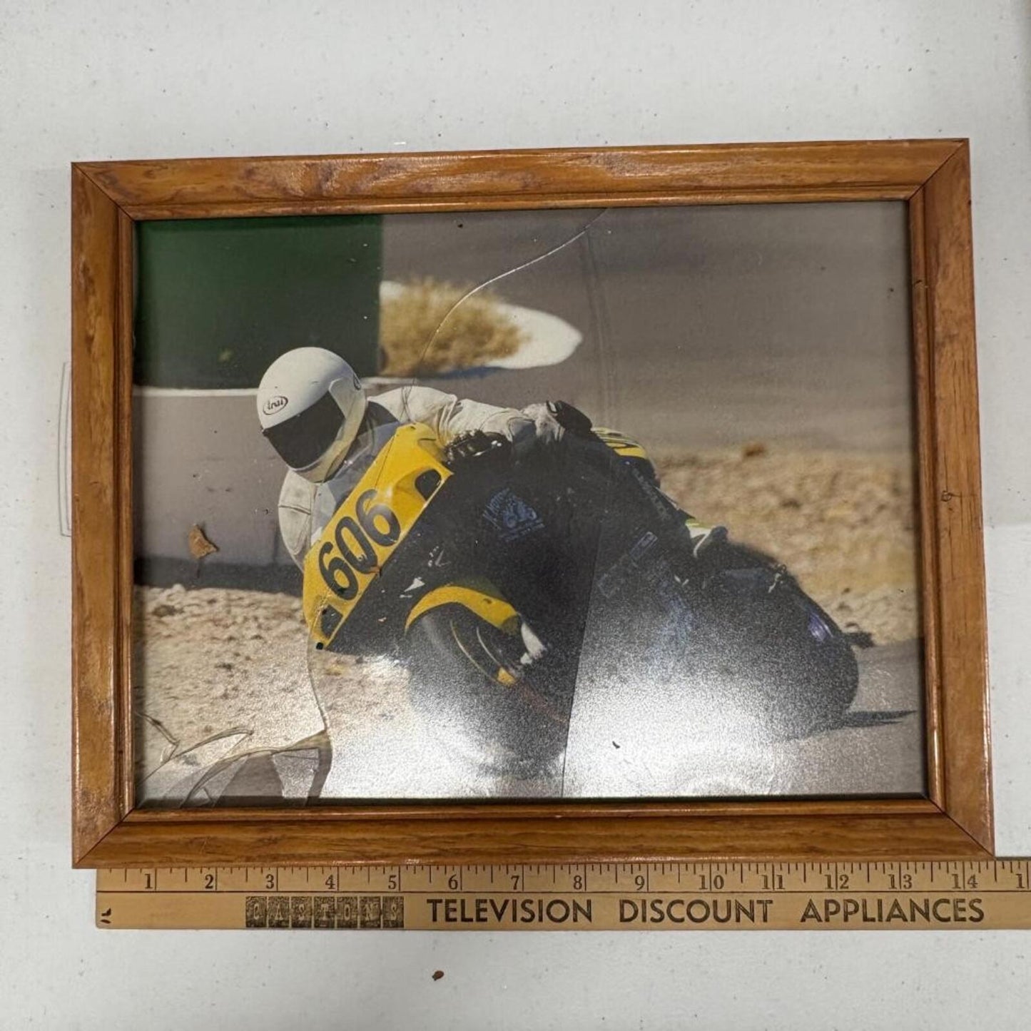 Vintage Motorcycle Racing Action Photograph Framed Sportbike Rider 606 Arai