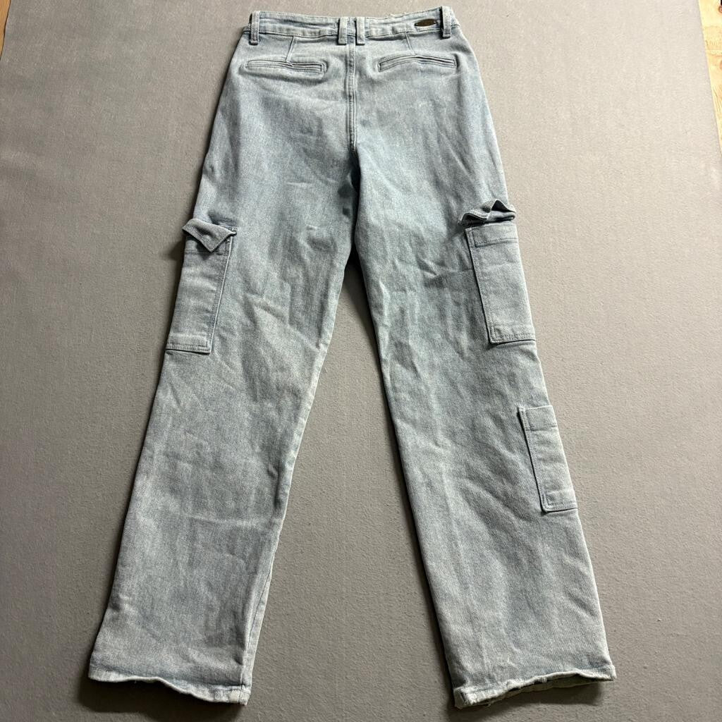 Salvaje Womens Cargo Jeans Size 7 Light Wash Blue Denim Wide Leg High Rise