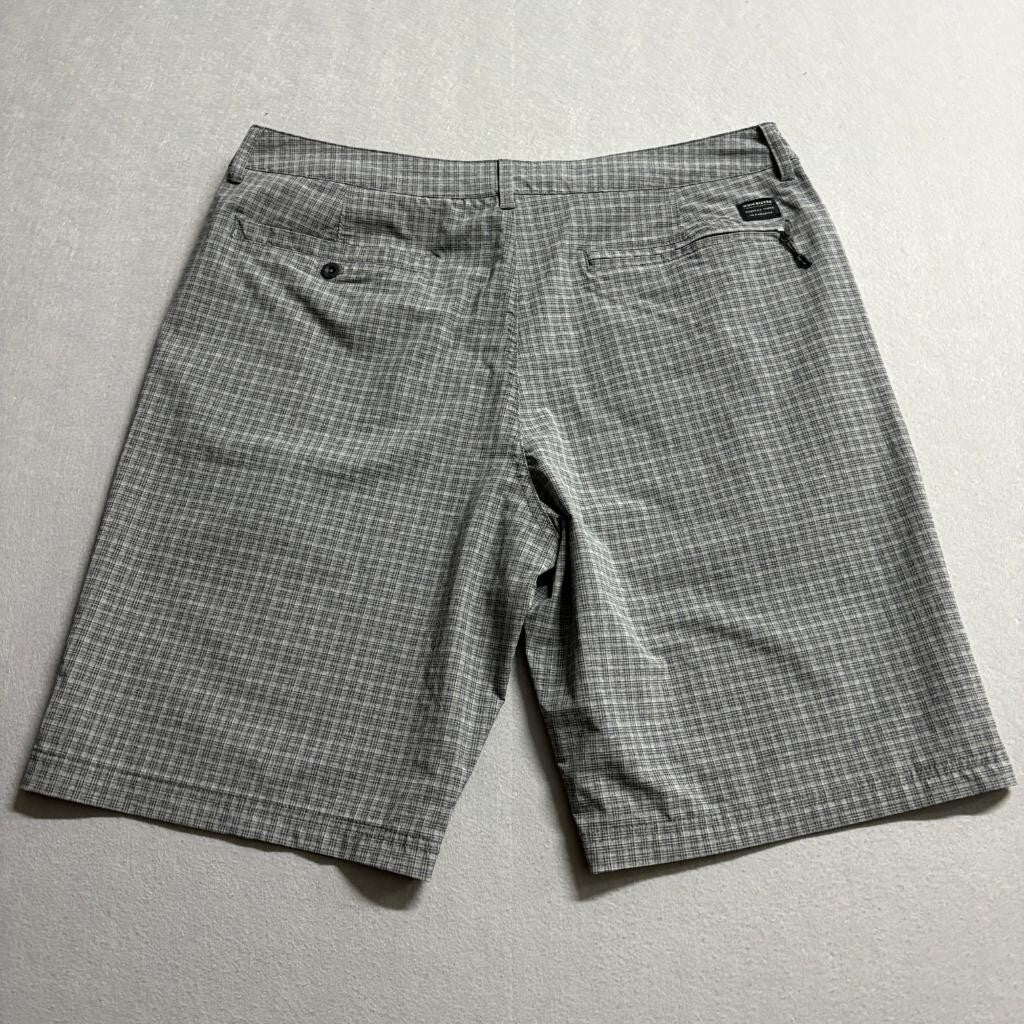 Quiksilver Amphibian Shorts Mens 38 Gray Plaid Hybrid Board Shorts Swim Walk