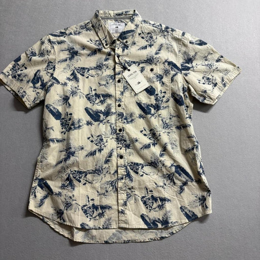 Level Ten Mens Large Tropical Palm Tree Print Short Sleeve Button Up Shirt NWT