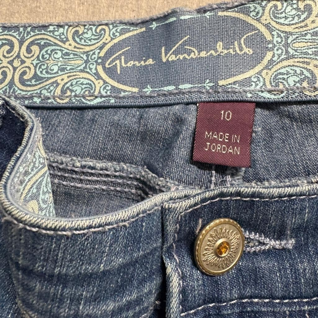Gloria Vanderbilt Crop Jeans Womens 10 Blue Denim Embroidered Pockets Stretch