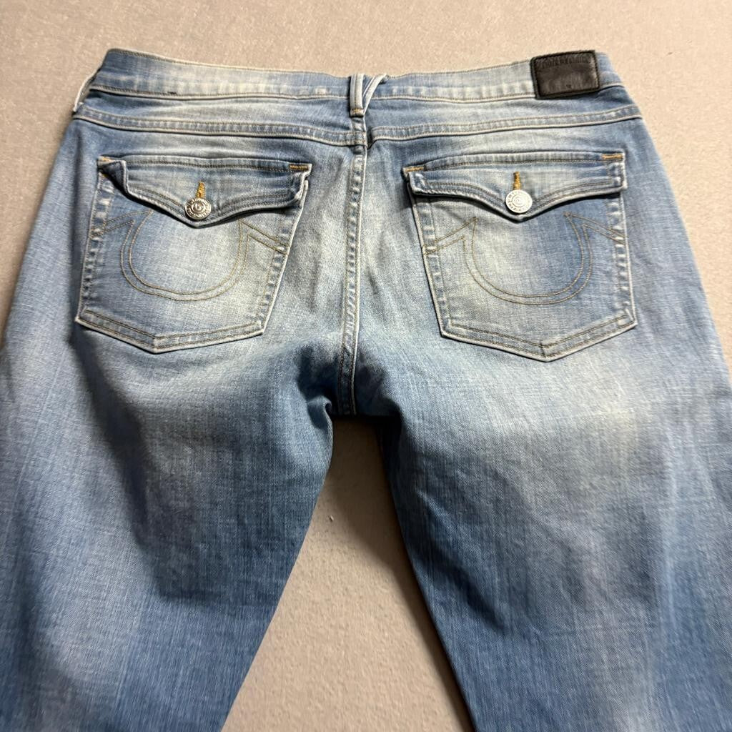 True Religion Audrey Slim Boyfriend Jeans Womens Size 30 Blue Denim Stretch USA