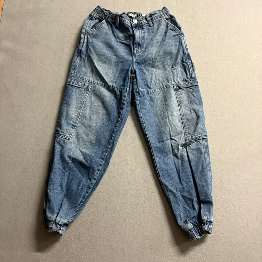 Forever 21 Premium Denim Cargo Jogger Pants Womens Size 27 Blue Utility Jeans