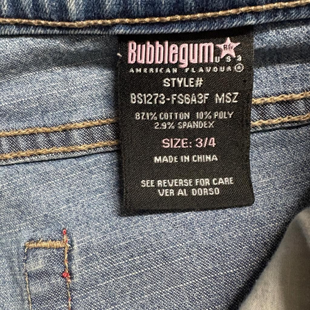 Bubblegum USA Vintage Flare Jeans Womens Size 3/4 Medium Wash Stretch Denim Y2K