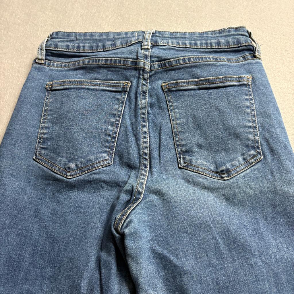 Cotton On 91 Mid Slim Straight Jeans Womens Size 6 Distressed Raw Hem Blue Denim