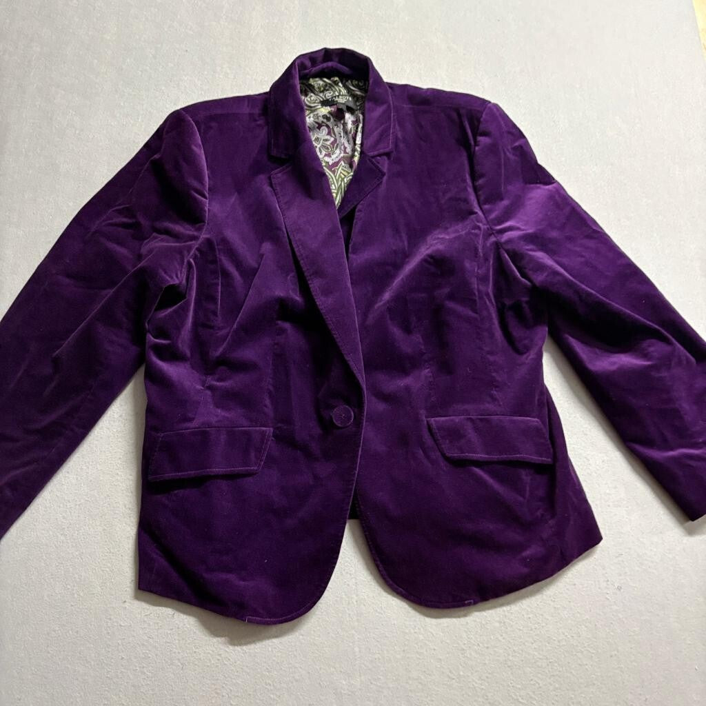 Talbots Velvet Blazer Womens 20W Purple Paisley Lined One Button Jacket Plus