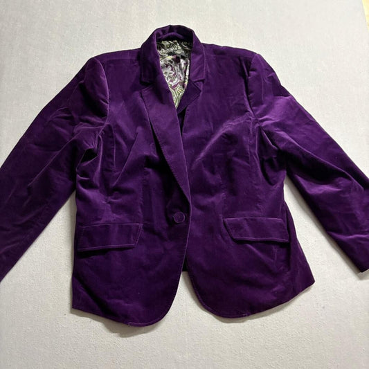 Talbots Velvet Blazer Womens 20W Purple Paisley Lined One Button Jacket Plus