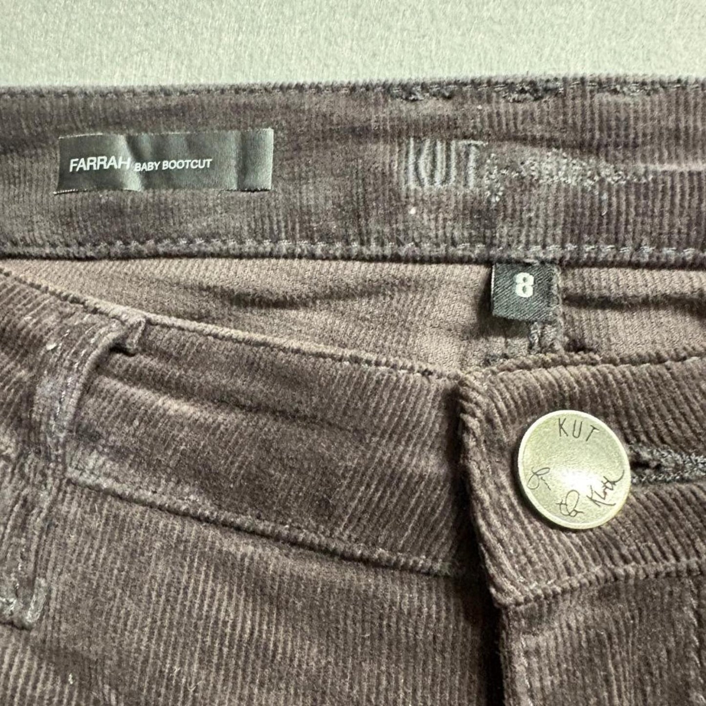 KUT from the Kloth Farrah Baby Bootcut Corduroy Pants Womens Size 8 Brown