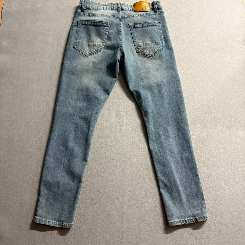 Smith & Mills Denim Mens 34x30 Slim Straight Jeans Light Wash Stretch Blue