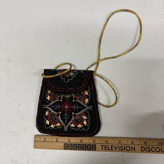 Vintage Embroidered Boho Crossbody Pouch Bag Black Velvet Beaded Sequined Small