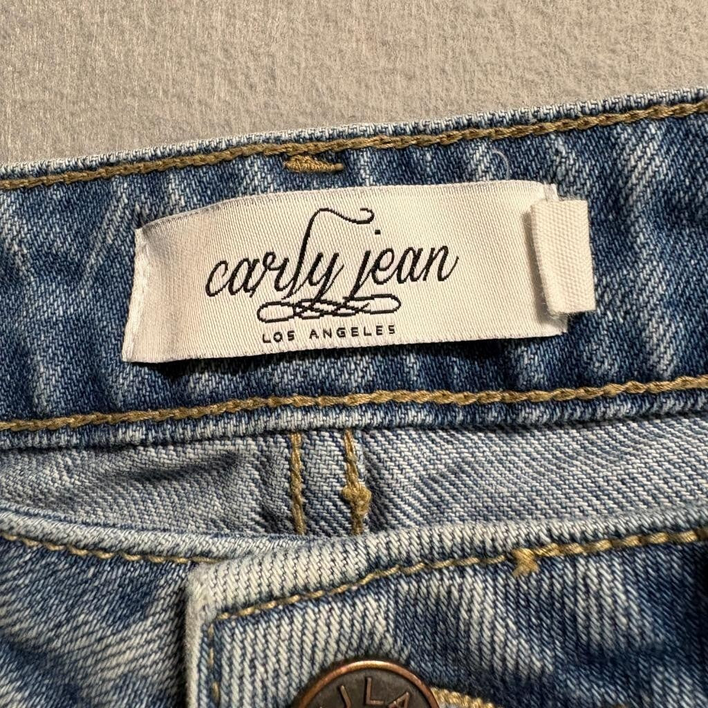 Carly Jean Los Angeles Chrissy Distressed Jeans Womens Size 3 Blue Denim Frayed