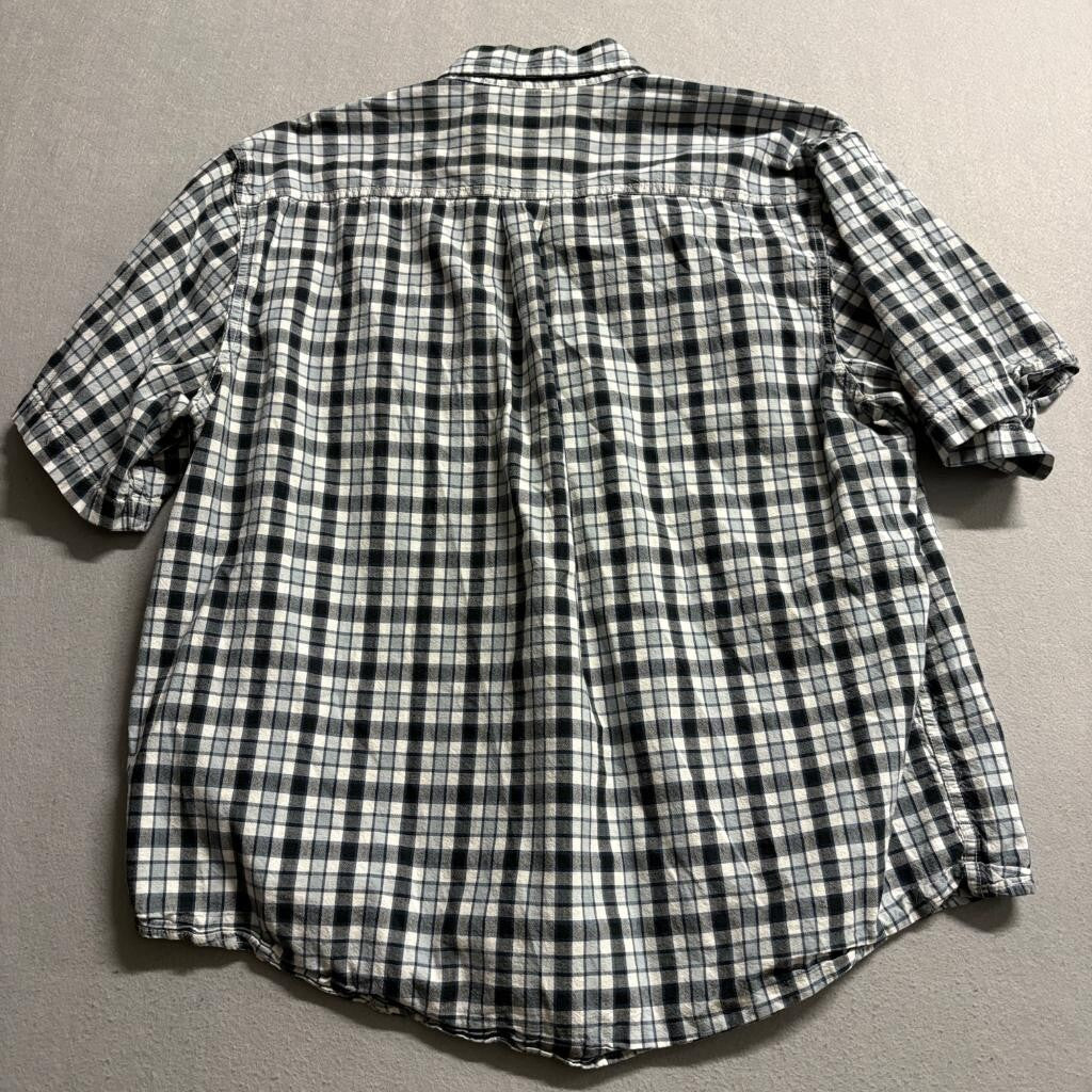 Carhartt Plaid Shirt Mens XXL Blue White Cotton Short Sleeve Button Down