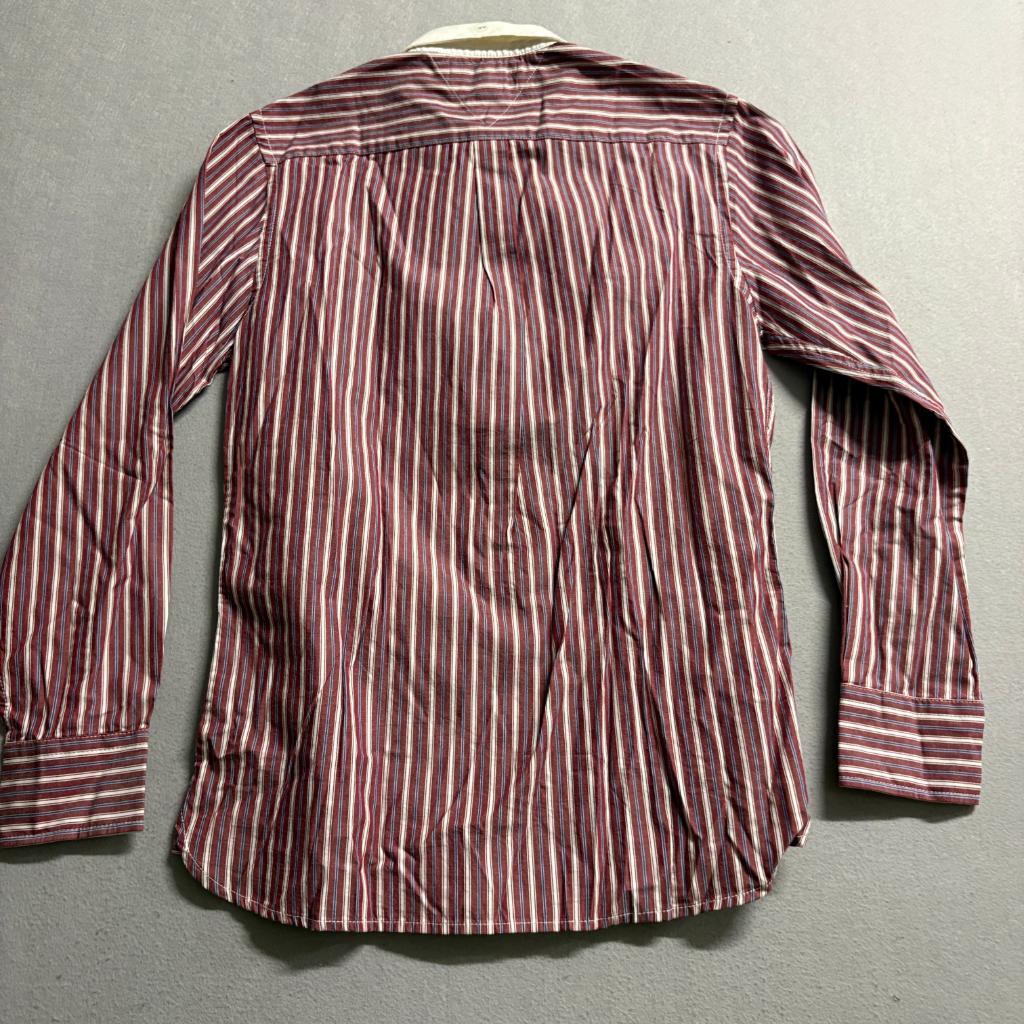 Tommy Hilfiger Shirt Mens Medium Red White Striped Custom Fit Crest Logo Long