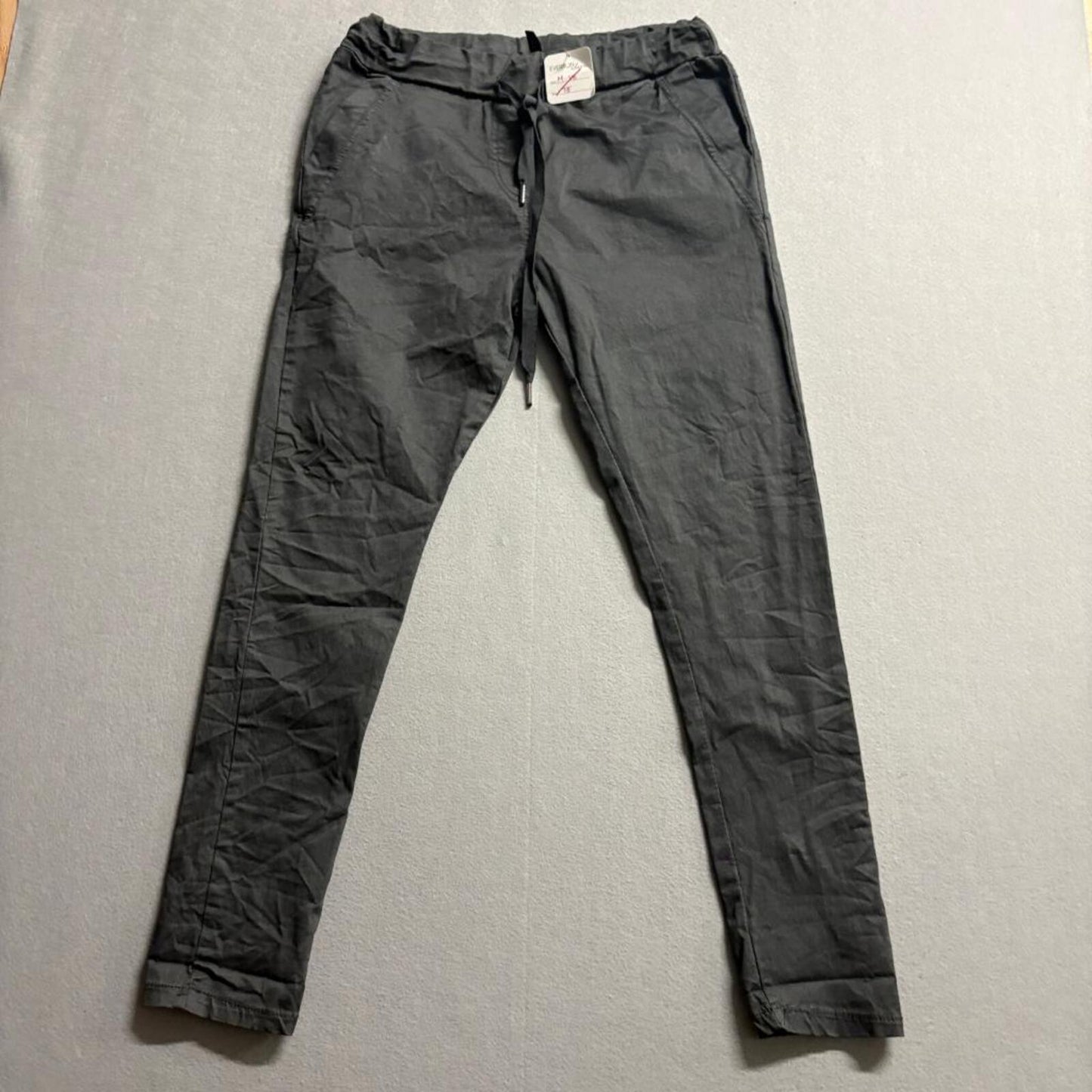 Venti6 Womens Star Back Pocket Pants M Gray Cotton Stretch Made in Italy Jogger