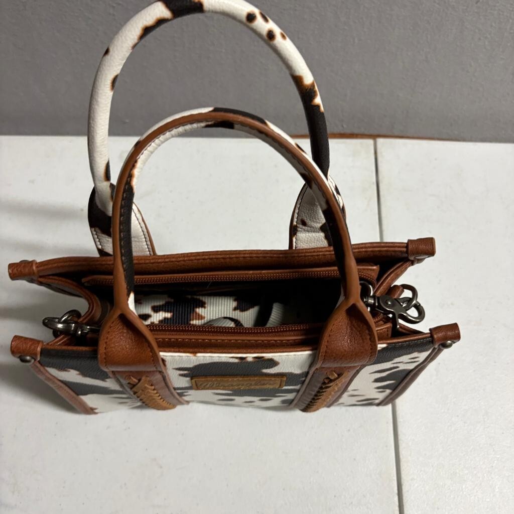 Wrangler Cow Print Mini Tote Bag Womens Brown Faux Leather Crossbody Satchel