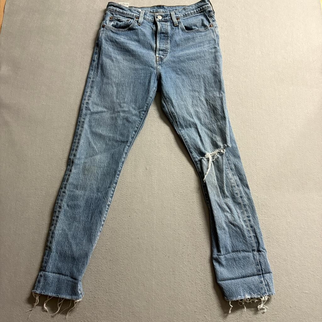 Levi's 501 S Skinny Jeans Mens 29x30 Distressed Raw Hem Light Wash Denim
