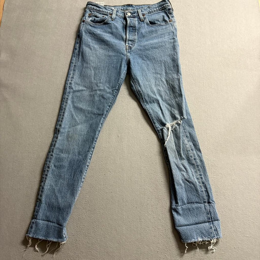 Levi's 501 S Skinny Jeans Mens 29x30 Distressed Raw Hem Light Wash Denim