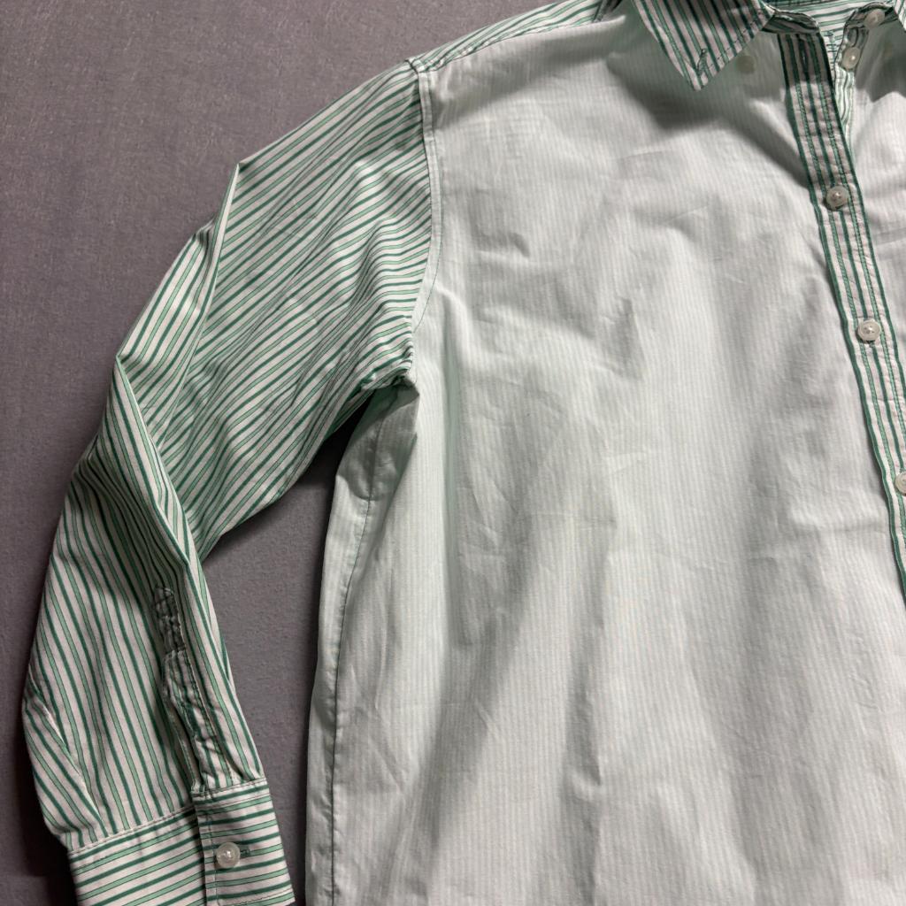 American Eagle Button Up Shirt Womens XS Green White Striped Cotton Long Sleeve