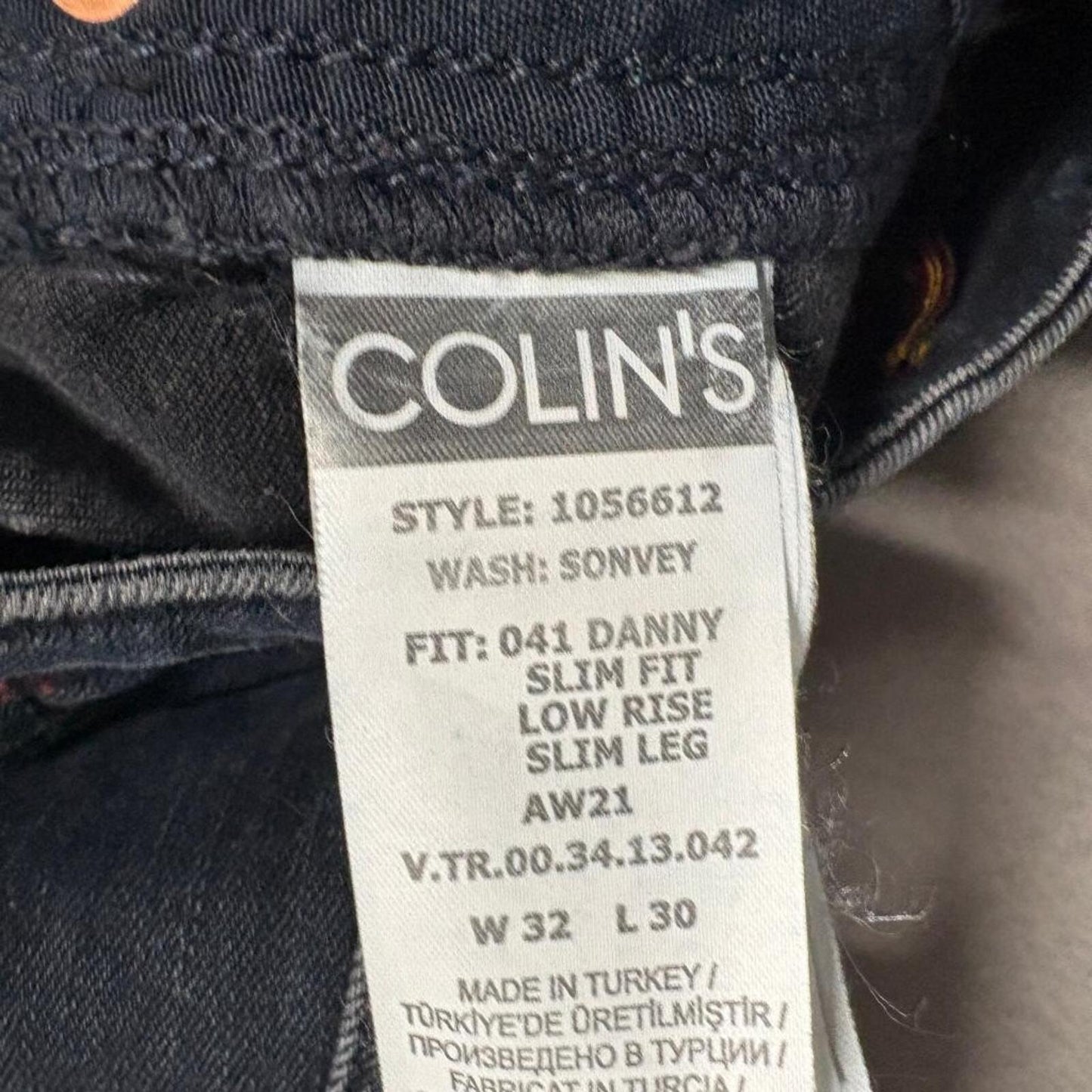 Colins Jeans Mens 32x30 Danny Slim Fit Low Rise Dark Wash Denim Blue 1056612