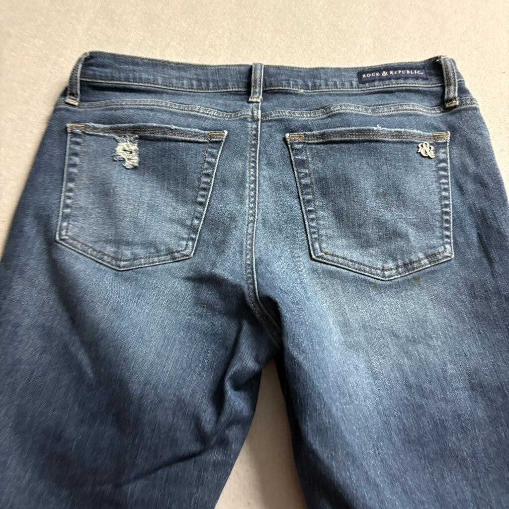 Rock and Republic FIXX Skinny Jeans Womens 16M Blue Denim Distressed R013937