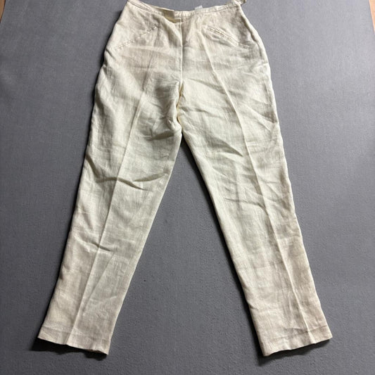 Vintage Express Tailleur Linen Pants Womens 9/10 Cream Ivory Lined Tapered