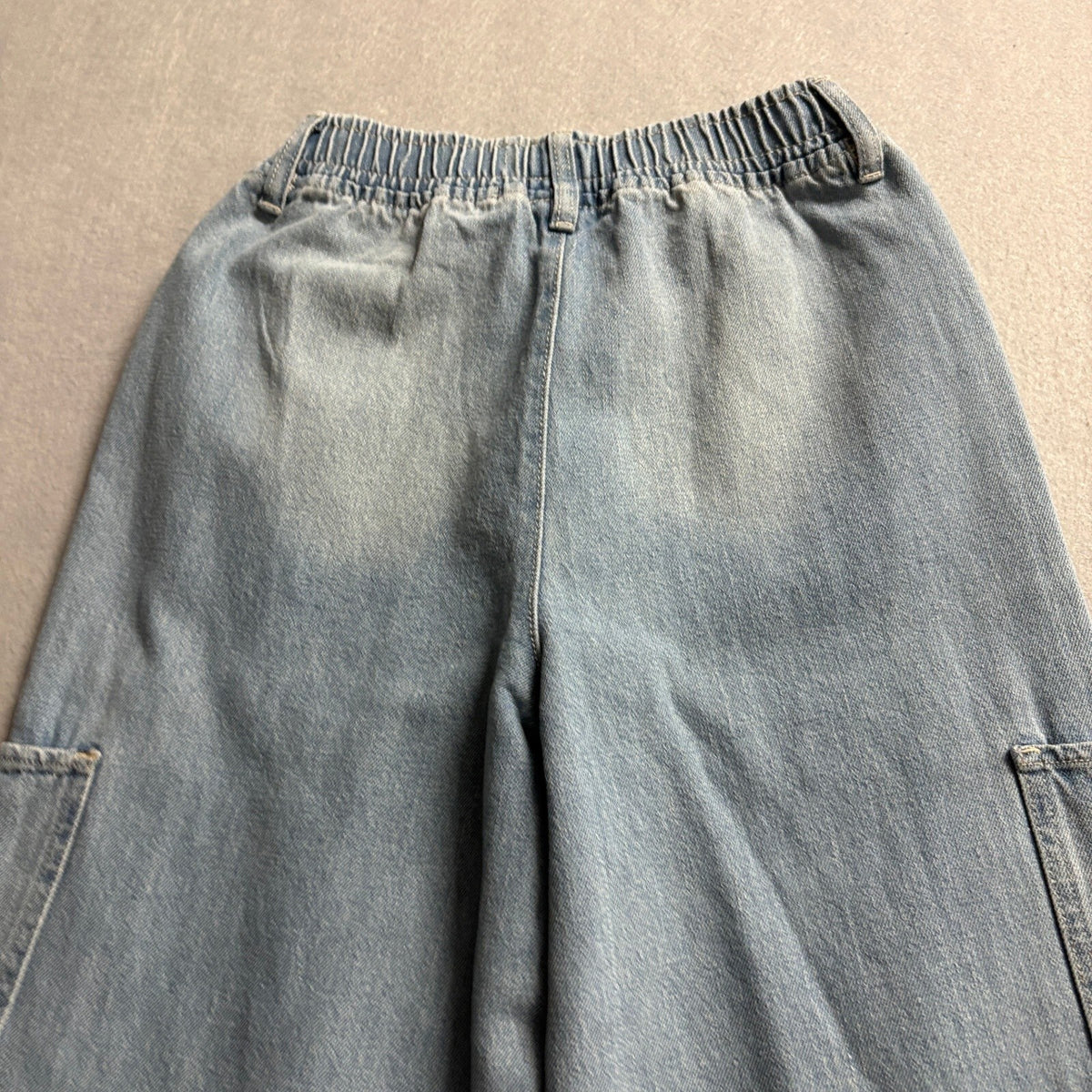 Madden NYC Cargo Jeans Womens XXS Blue Denim Elastic Waist Drawstring Wide Leg
