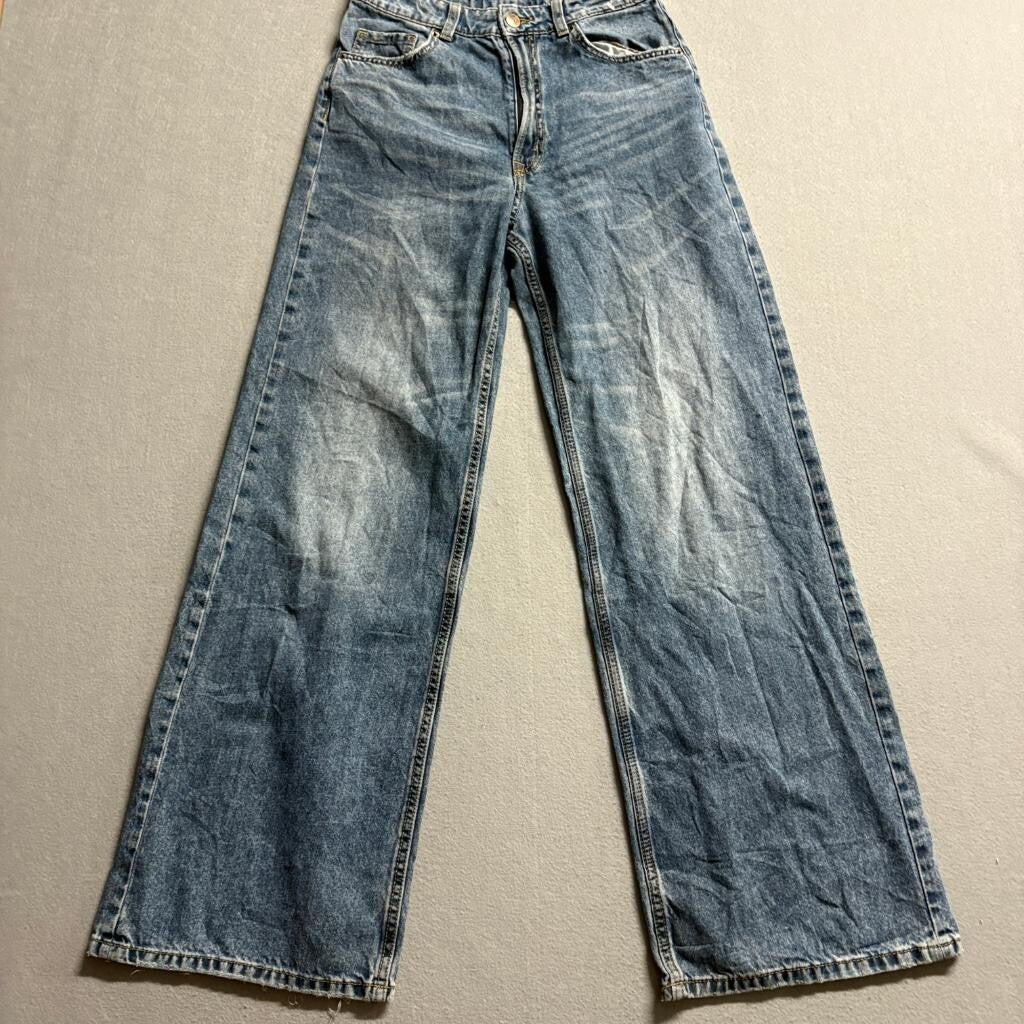 H&M Divided Wide Leg Jeans Womens Size 4 Blue Denim High Rise 100% Cotton