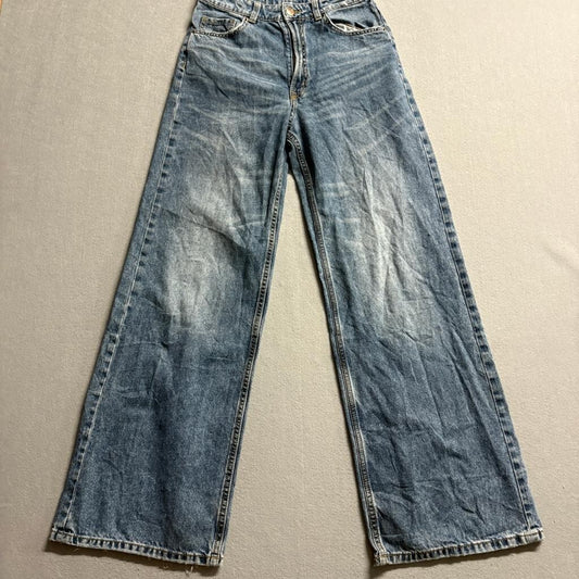 H&M Divided Wide Leg Jeans Womens Size 4 Blue Denim High Rise 100% Cotton