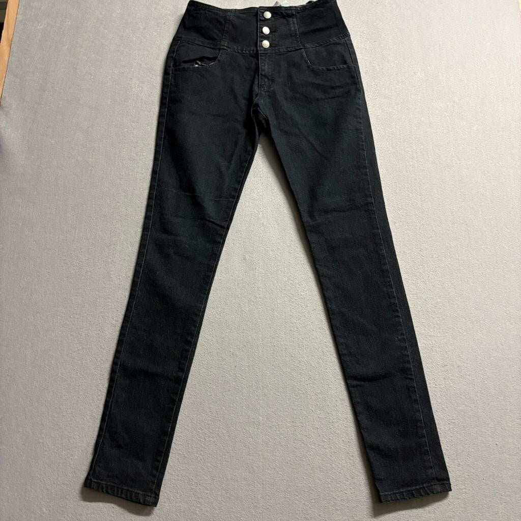 Mi Jeans Womens Size 7 Black High Rise Skinny Jeans Stretch Denim 3 Button Fly