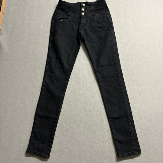 Mi Jeans Womens Size 7 Black High Rise Skinny Jeans Stretch Denim 3 Button Fly