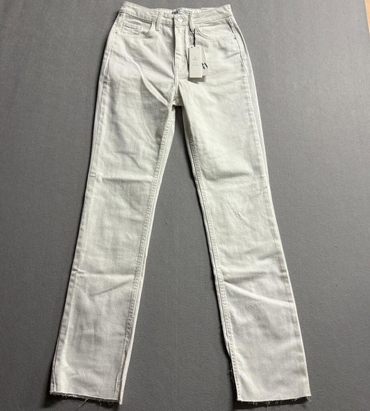 Zara Slim Flare Jeans Womens Size 6 White Denim Raw Hem High Rise Stretch