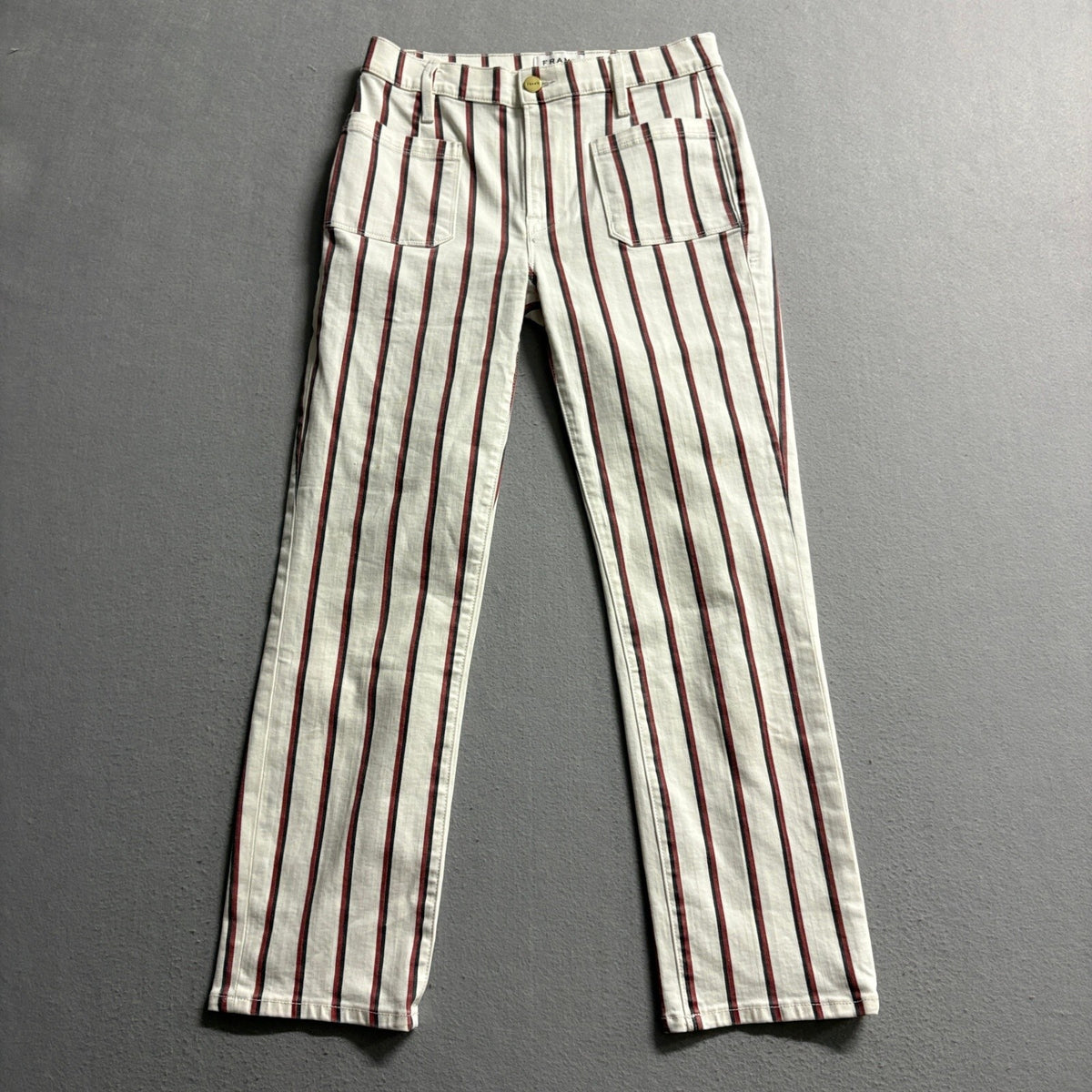 Frame Denim Le Bardot Straight Jeans Womens 27 White Red Black Classic Stripe