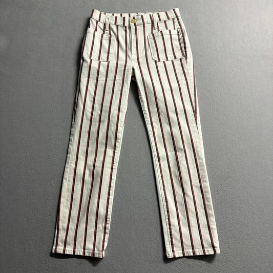 Frame Denim Le Bardot Straight Jeans Womens 27 White Red Black Classic Stripe