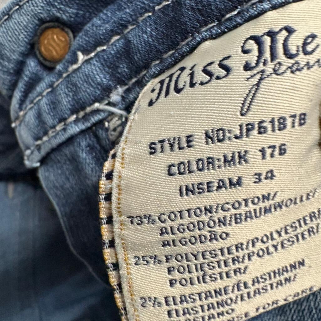 Miss Me Bootcut Jeans Womens 29 Blue Distressed Embellished JP6187B Inseam 32