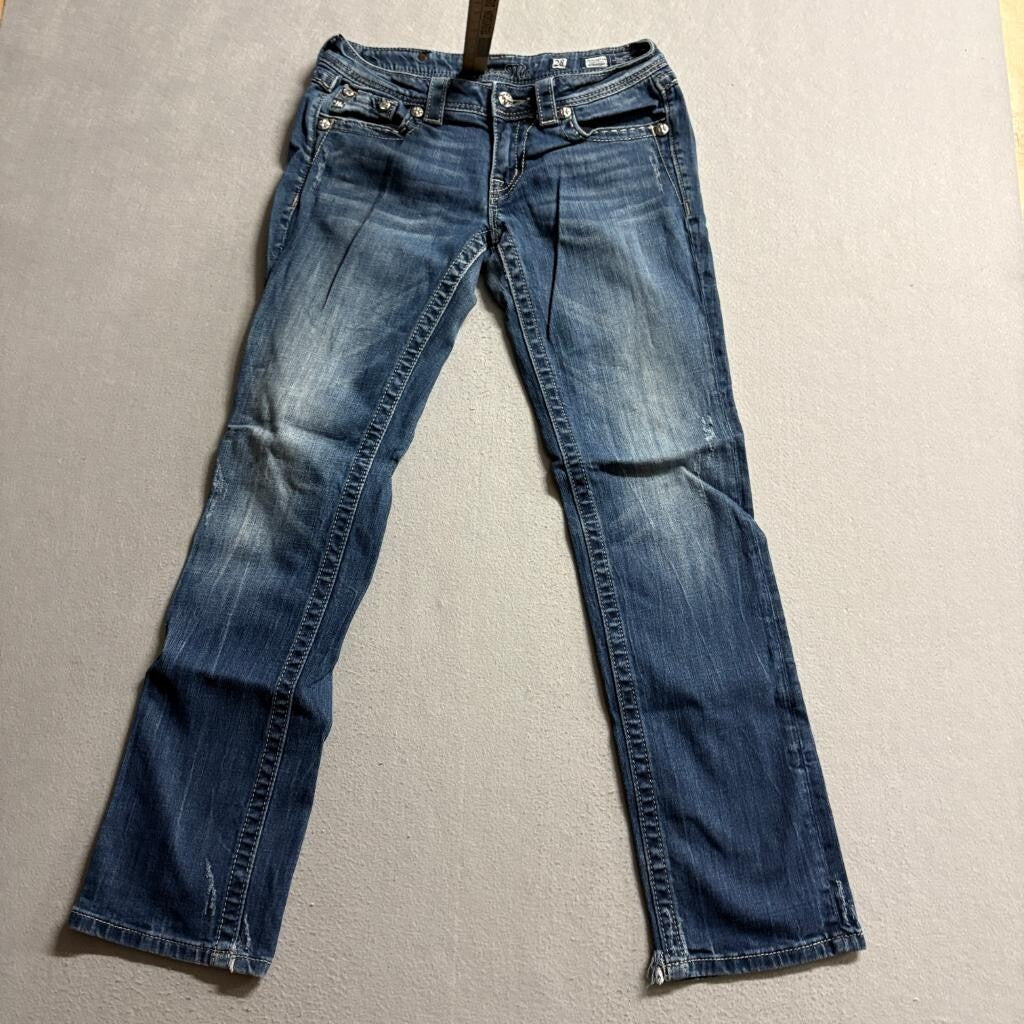 Miss Me Angel Wing Straight Jeans Womens 28 Blue Denim Embellished Flap Pocket