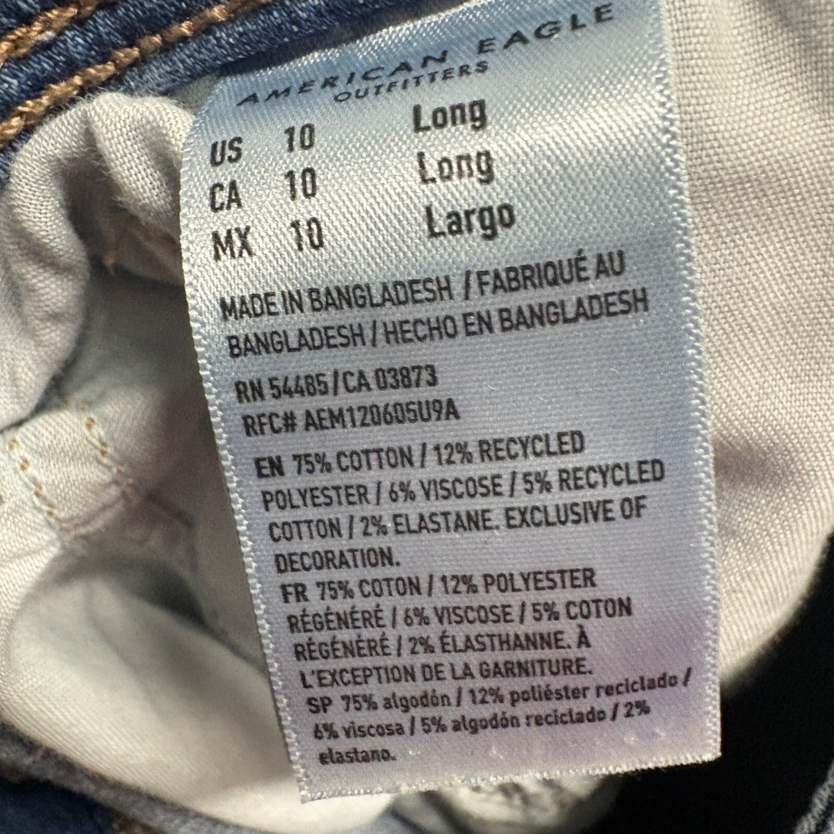 American Eagle Kick Boot Jeans Womens Size 10 Long Next Level Stretch Blue Denim