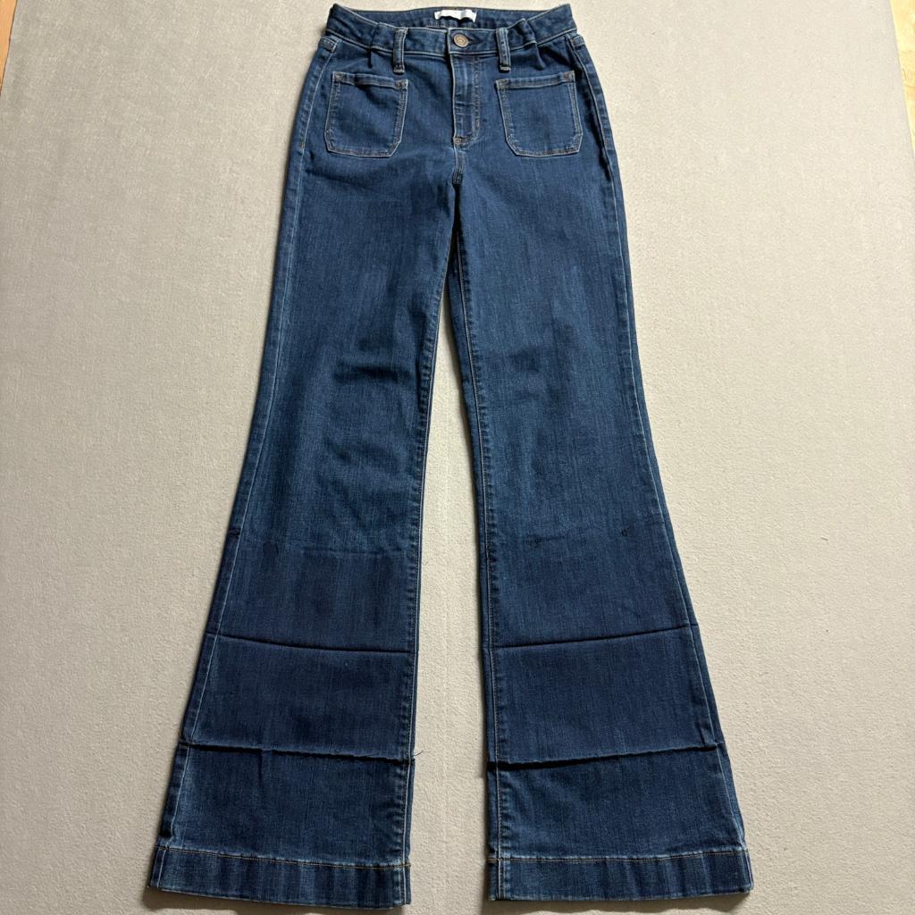 Lauren Conrad Flare Jeans Womens 4 Blue Denim High Rise Patch Pocket Boho 30
