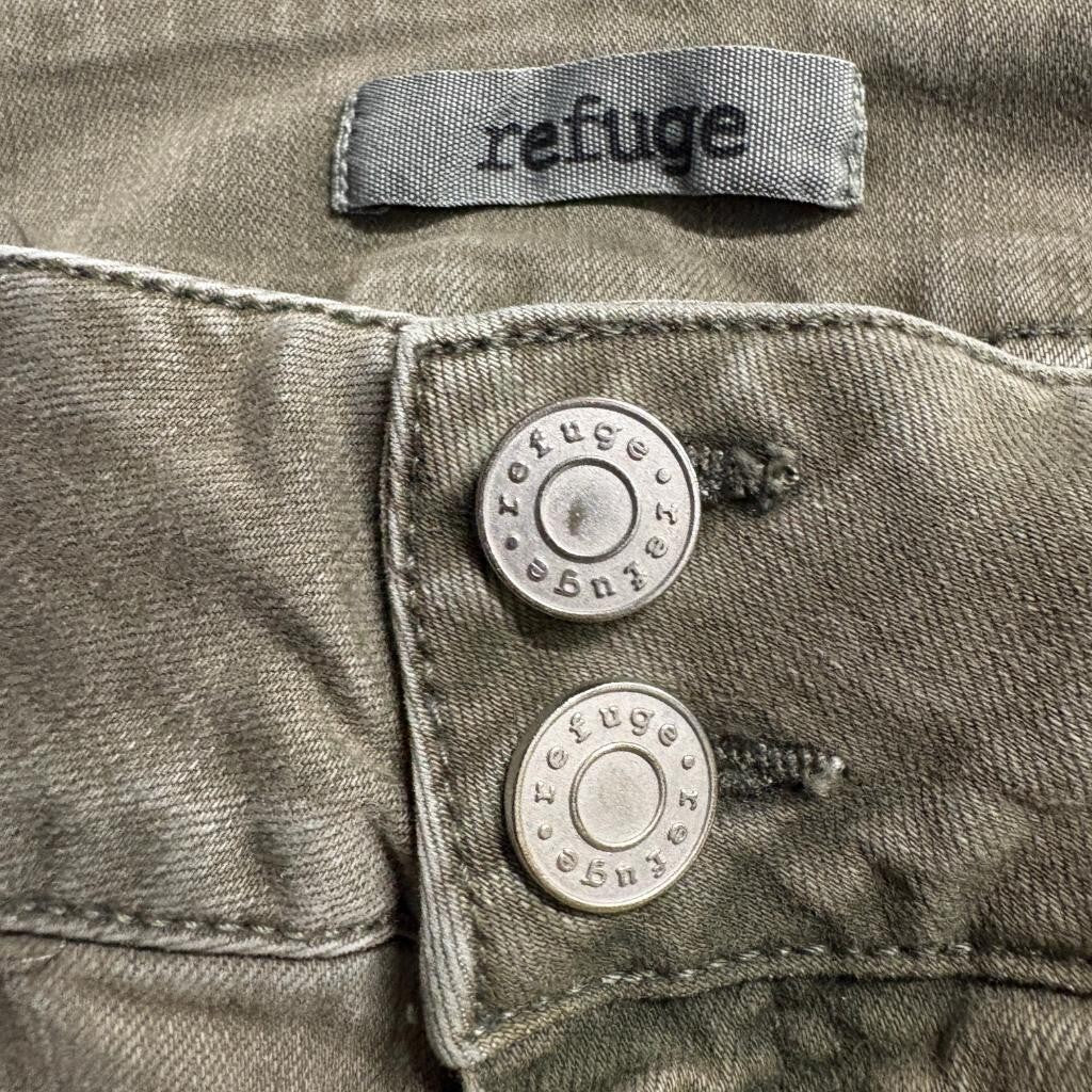 Refuge Olive Green Distressed Skinny Jeans Womens Size 2 Raw Hem Cropped Stretch