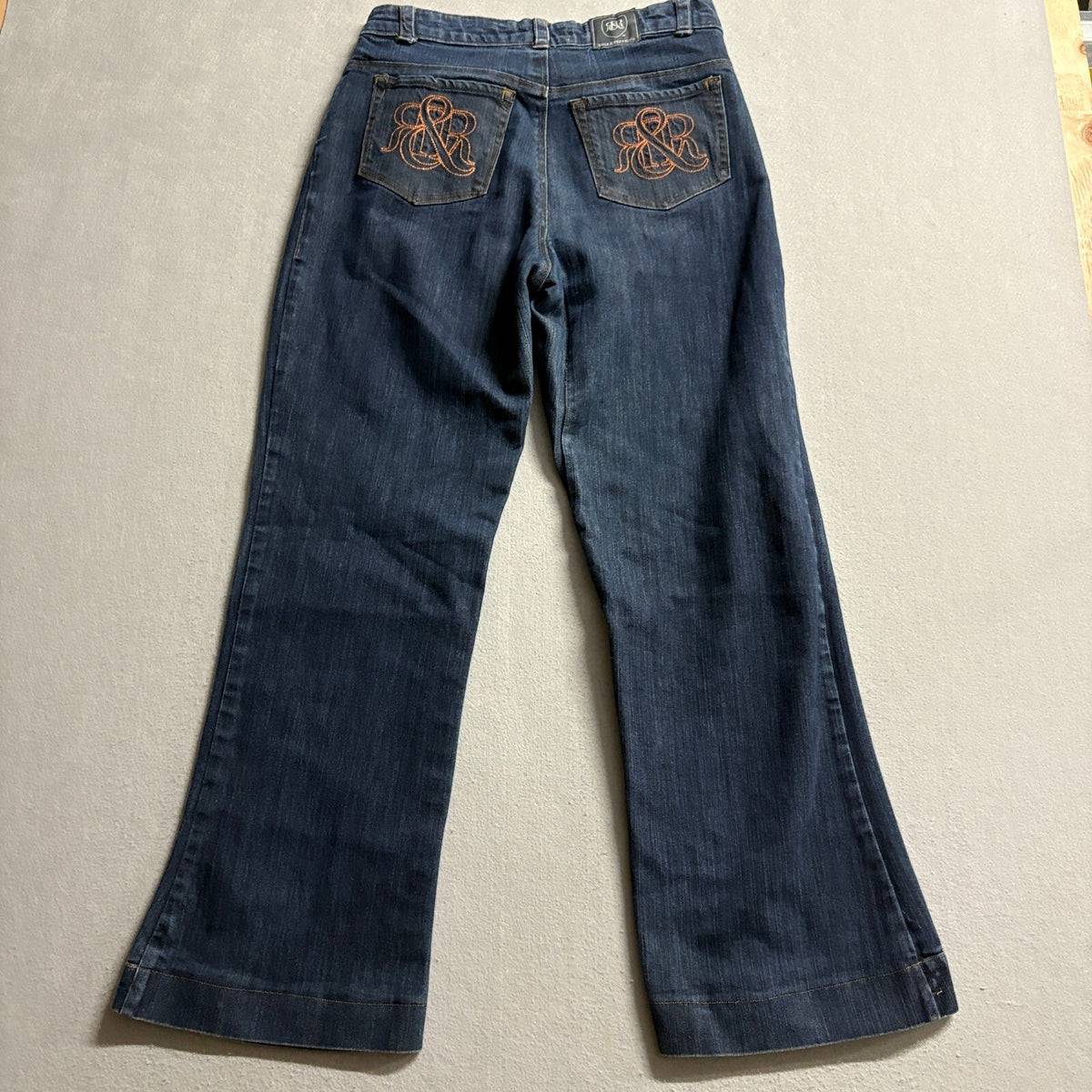 Rock and Republic Womens Wide Leg Jeans Blue Denim Size 28 Embroidered Pocket