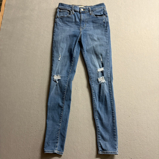Levi's 720 High Rise Super Skinny Jeans Womens 27x30 Distressed Blue Denim