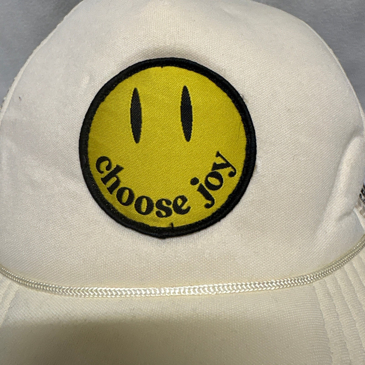Elevated Faith Choose Joy Smiley Face Cream Mesh Trucker Hat Snapback Cap - Photo 2