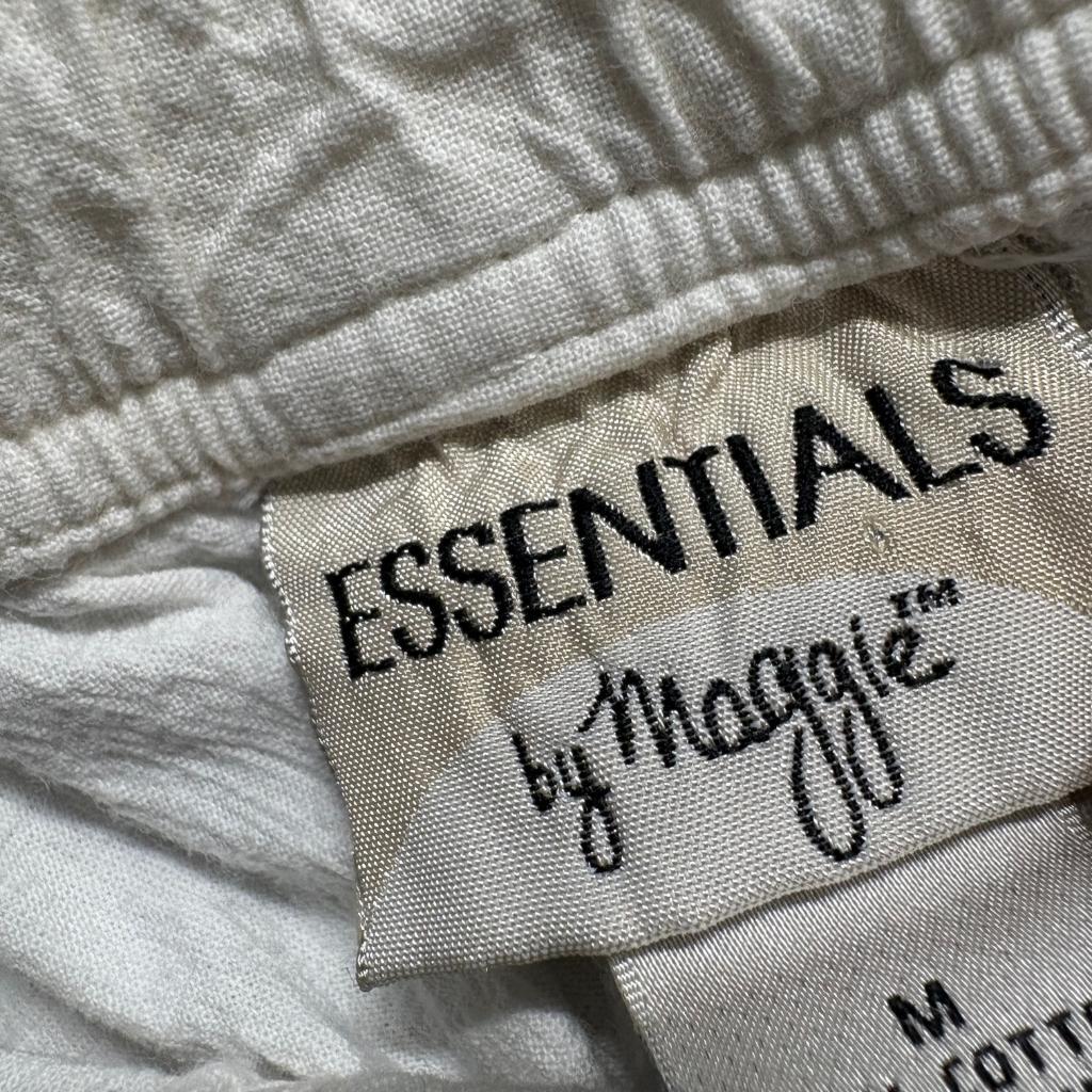 Essentials by Maggie Cotton Pants Womens Medium White Drawstring Wide Leg Crop