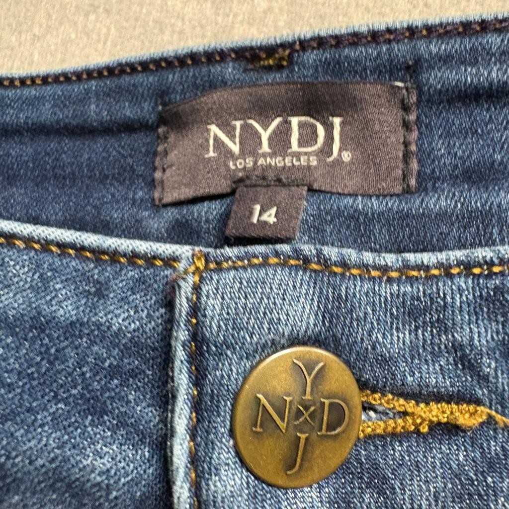 NYDJ Sheri Slim Jeans Womens 14 Blue Denim Lift Tuck Stretch Straight Leg