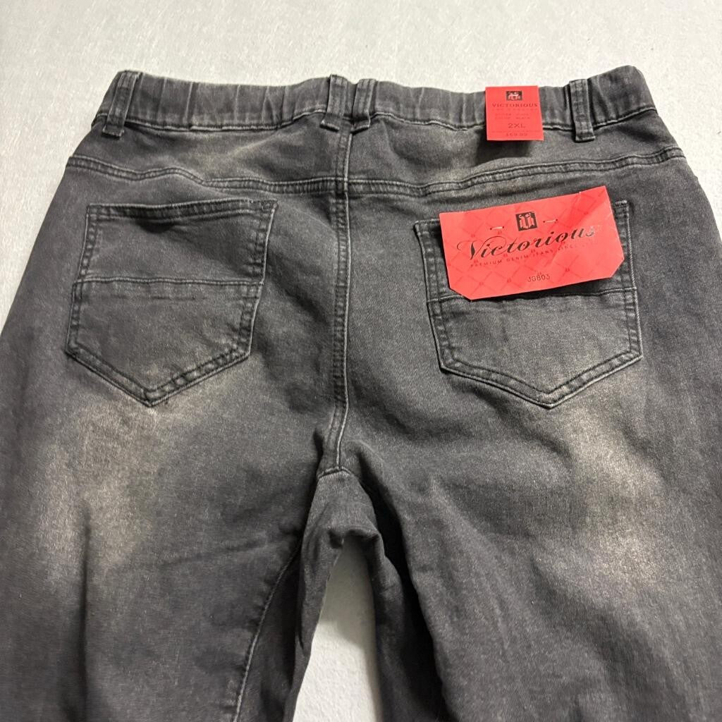 Victorious Mens Jogger Pants 2XL Black Denim Elastic Waist Drawstring JG803 NWT